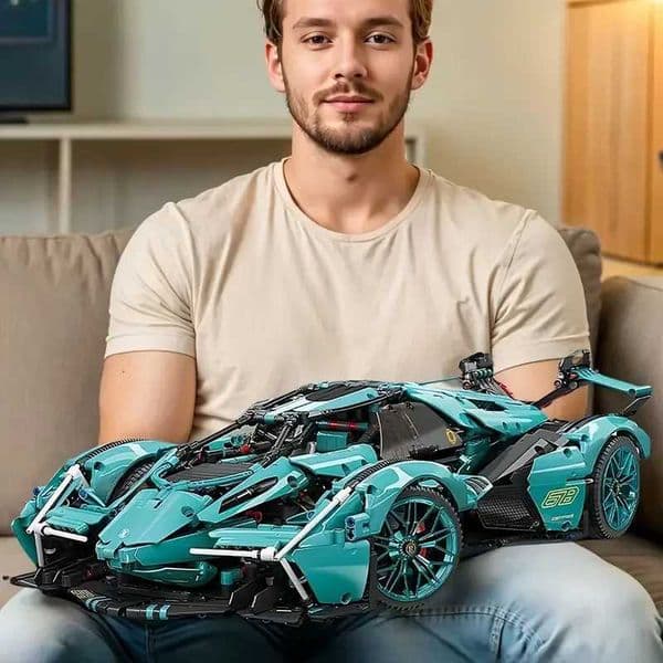 1245-Piece Cool Blue Racing Car Model Building Block Set Stylish and Unique Home Decoration Ornament Christmas/Halloween/Birthday Surprise GiftR260528