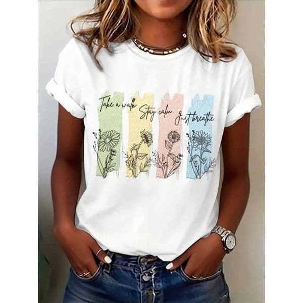 ilstile Womens Mental Health Print T-Shirts Short Slve O Neck Female clothing Summer White Tops Casual Ts New Arrival D260528