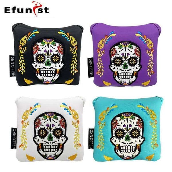 Square For Putter Club Headcovers Custom Colorful Skull Design PU Leather Magnetic Closure Golf Head Cover 26L0528