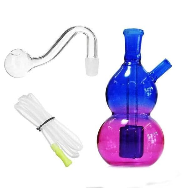 Wholesale Travel gourd Mini Glass Bongs Bottle Water Pipe Rainbow colorful Glass oil burner Pipe Hookah With 10mm male smoking oil Bowl and silicone straw hose