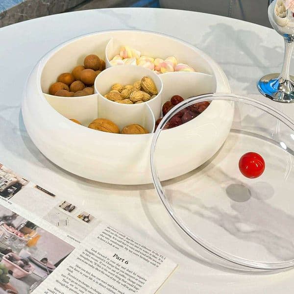 High-Appearance Fruit Tray Living Room Coffee Table, Multi-Layered Lid, Dried Fruits, Snacks, Nuts, and Candies, with Compartments for Placement