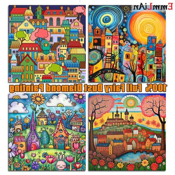 100 Fairy Dust Diamond Painting Cross Stitch City Rhinestones Embroidery Mosaic Kits Street Landscape Full Crystal Drill Crafts M260528