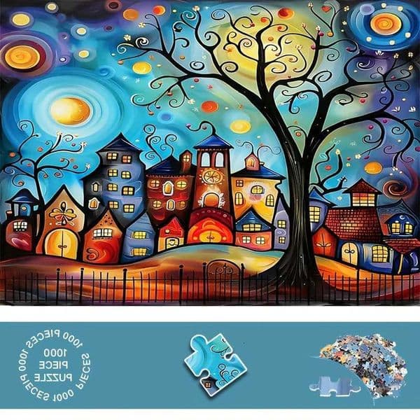 Mini 1000 Pieces Jigsaw Puzzle for Adults Town Environmentally Friendly Paper Christmas Gift 1496x1024 inches/38x26 cm M260528