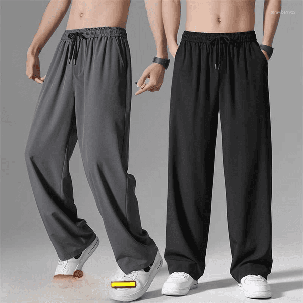 Men's Pants Ice Silk Summer Loose Large Size Quick Dry Air Conditioning Teen Casual Versatile Color Wide Leg Long Trousers