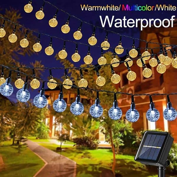 20/50/100 LED Solar String Lights Warm White Outdoor Crystal Globe Lights Waterproof Solar Festoon Fairy Light For GardenR260528