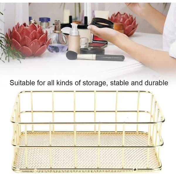 Storage Basket Jewelry Organizer Nordic Iron Gold Office Desktop Sundries Makeup Brushes Holder Table Cosmetics Organizer Rack J260528