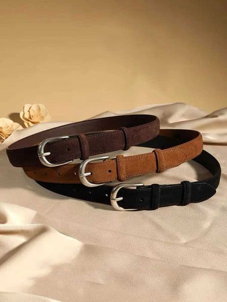 Casual Genuine Leather Belt Suede Cowhide Belts for Women Wide Elegant Dress Jeans Waistband Silver Buckle Girdle M260527