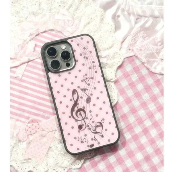 Korean ins Pink Brown Polka Dot Girl Heart Music Note Phone Case For iPhone 17 16 15 14 13 12 11 Pro XR Max 8 7 Plus Y2K Cover Z260528