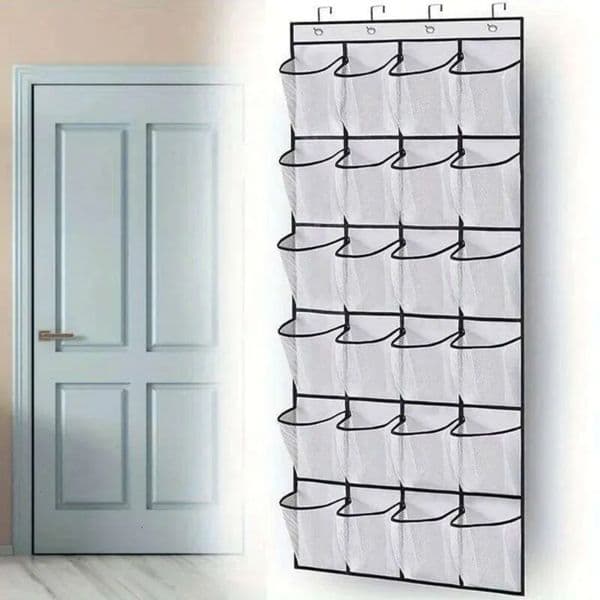 Designer 24 Grid Wall Mounted Sundries Shoe Organiser Fabric Closet Bag Storage Rack Mesh Pocket Clear Hanging Over art The Door Cloth Box Free Shipping 6 021
