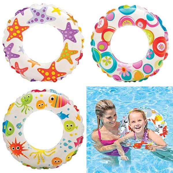 Inflatable 20-Inch Lively Ocean Friends Print Tube Swim Ring 3 Pack X260528