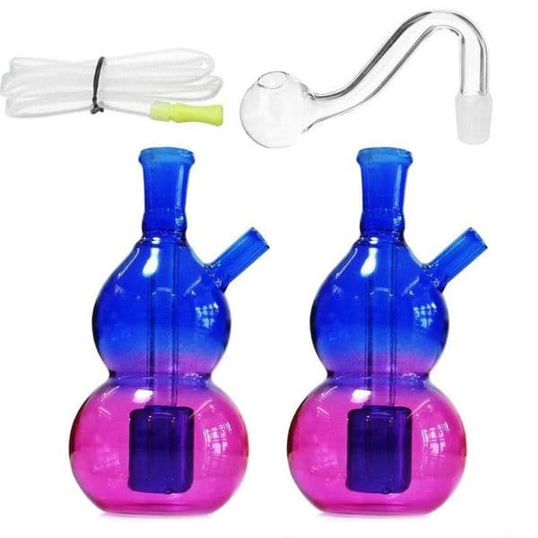 Wholesale 10MM Female Travel gourd Mini Glass Bongs Bottle Water Pipe Rainbow colorful Glass oil burner Pipe Hookah With smoking oil Bowl and silicone straw hose