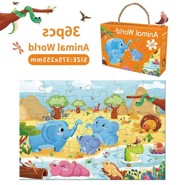 36pcs Carrying Jigsaw Puzzle Children Paper Large Pieces Puzzle Enlightenment Gift 3-6 Years Old Baby Toys Toddler Puzzle M260528