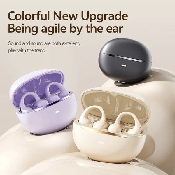 Deep Bass Ear Buds With Earhook Wireless Sport Earbuds Noise Cancelling Mic Waterproof Earphones Ear clip Bluetooth Earphones, Air Bone Conduction, Open Type