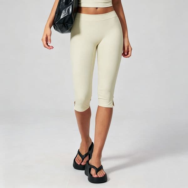 Low Waist Yoga Pants, Split Hem Capri Pants Slim Leg No Tight Marks for Long Sitting