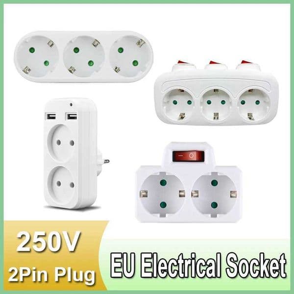 EU Power Socket European Standard Converter Extension Power Socket 2-Pin Plug Spain Germany AC Converter Adapter For Home Use Z260528