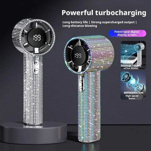 Summer New Diamond Handheld Small Fan 199-speed Digital Display High-speed Fan Outdoor Portable Shining Fan 2025 Creativity C260528