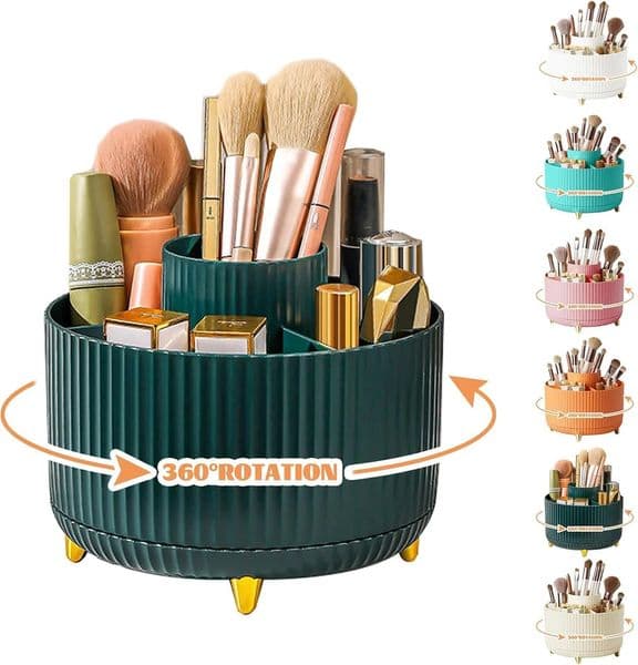 2026 New 5 Slot 360 Rotating Makeup Brushes Holder Organizer Ltifunctional Desk Storage Cosmetics For Vanity Desktop Bathroom