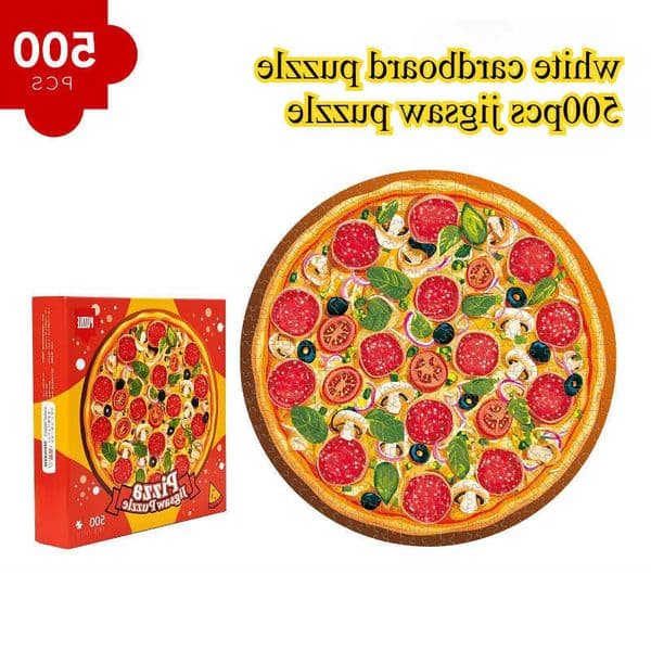 Round White Cardboard Jigsaw Puzzle 500 Piece Round Pizza Jigsaw Puzzle with 11 HD Poster 480mm X 480mm M260528