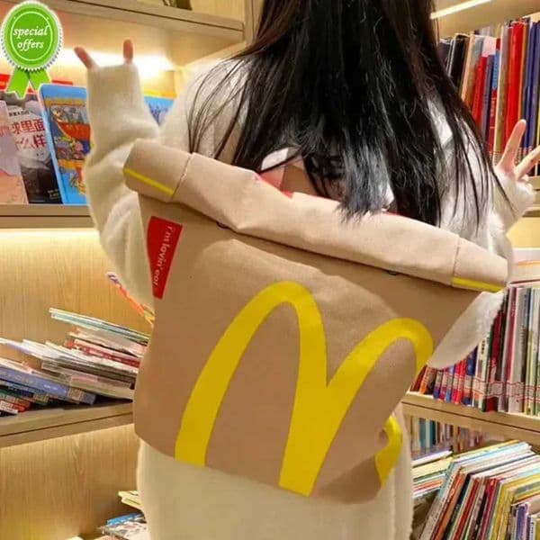 Designer New Funny Cute Cartoon French Fries Packaging Bags Student Woman Schoolbag Canvas Backpack Large Capacity Messenger art Bag Handbags Free Shipping 6 021