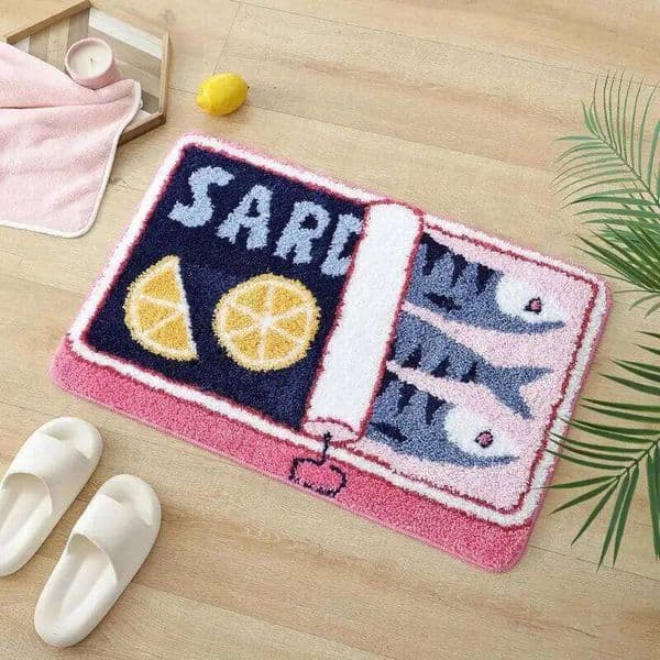 VIKAMA Cute Sardine Can Bath Mat, Non-Slip Washable Fun Cartoon Carpet for Bathroom Entryway Foot Mat Home Decoration 26L0528