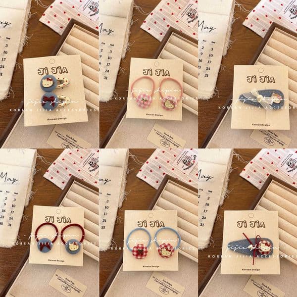 Cute Bowknot KT Cat Plaid Denim Edge Sweet Cherry Button Duckbill Clip Baby Childrens Hair Accessories Y260528