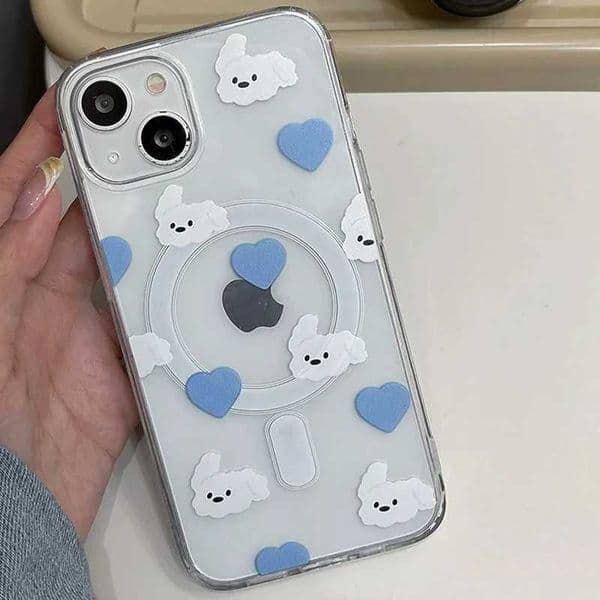 Japanese and Korean Ins Pink and Blue Love Dog For Phone Case For iPhone 17 16 E 15 14 13 12 11 Pro Max Plus MINI Cover Z260528