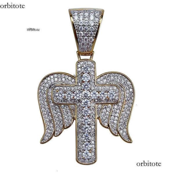 Hip Hop Angel Wings Cross Pattern Originality Pendants Necklace Full 5A Zircon Religious Jewelrys e1