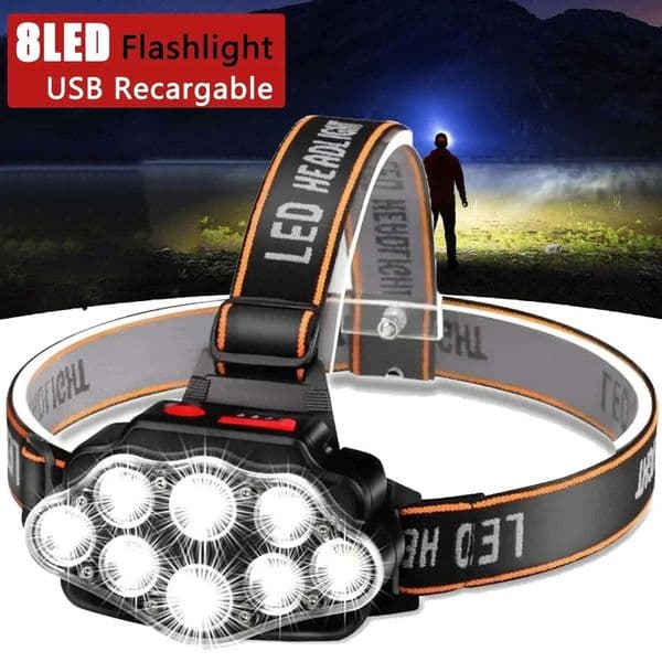 LED USB Rechargeable Headlamp High Lumen Bright Head Lamp with 8 LED Headlight IPX4 Waterproof Head Flashlight Camping Light S260527