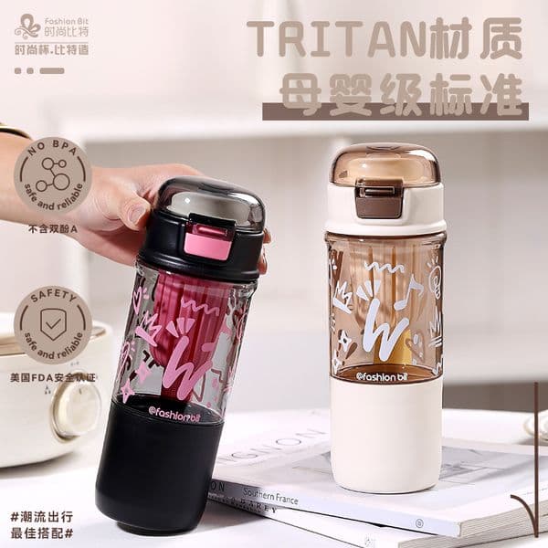 600ml Plastic Water Bottle with Tea Infuser and Flip Top Lid