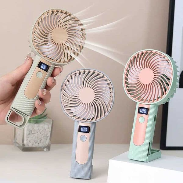 Digital Display Handheld Fan 2 in 1 Desktop Standing Mini Portable USB Rechargeable Cooling Fan for Office Travel Outdoor C2605281