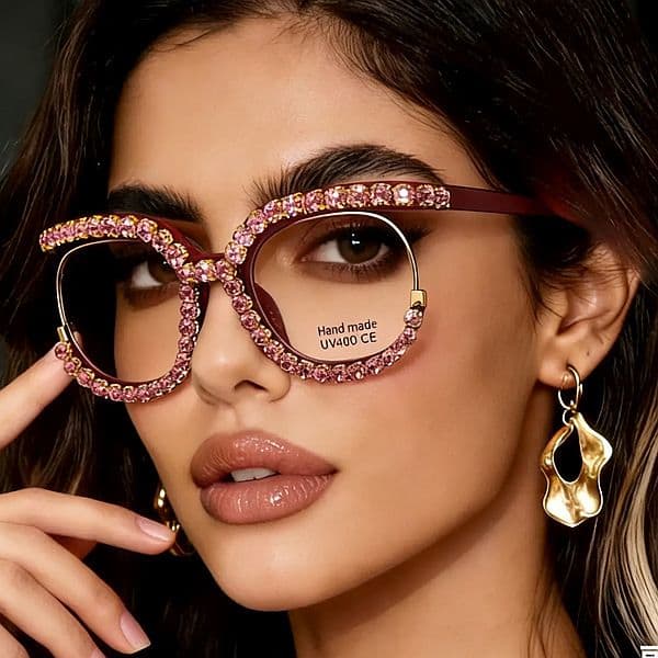 Half Frame Diamond Designer Sunglasses Luxury Fashion Flat Round Frame Glasses Outdoor Glasses Trendy Brand UV400 UV Resistant Light Colored Cycling Glasses