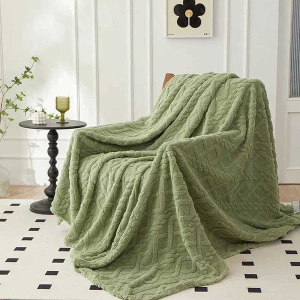 Sage Green Winters Two Sided Thickened Taffu lamb Wool Blanket monolayer Simple Warm Flannel Blanket for Sofa Blanket Bed cover C260528