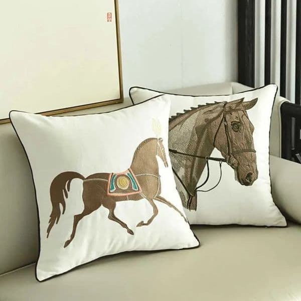 2026 cologne Luxury Creative Horse Cotton And Linen Case For Home Decoration Living Room Sofa Embroidery perfume Cushion Cover 45X45cm Free Shipping 6 022