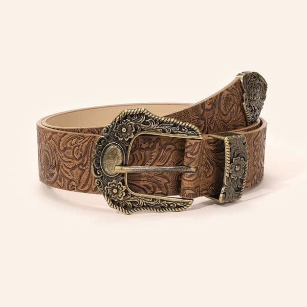 Retro Alloy Buckle Waistband European And American Style Hot Girl Daily Palace Texture Pin Buckle Wide Belt Printed Pattern Unisex