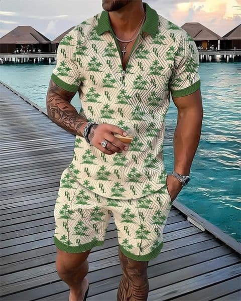 Mens Summer Tracksuit Sports Suit Men Set 3D Printed Casual Short Sleeve T Shirt Lapel Zip Polo Male Clothing Jogging 260522