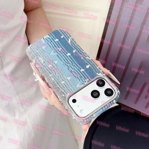 Vintage Gradient Denim Jacquard Designer Phone Case For iPhone 17 16 15 14 13 Pro Max Luxury Monogram Shockproof Hard Cover Anti-Scratch