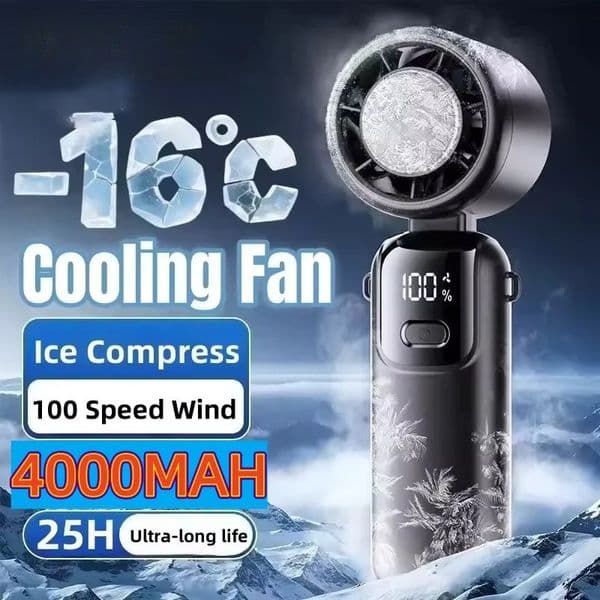 2026 4000mAh Hanging Ice Pack Handheld High-speed Fan Folding 100 Speed Infinitely Adjustable Fan Portable For Outdoor Neck