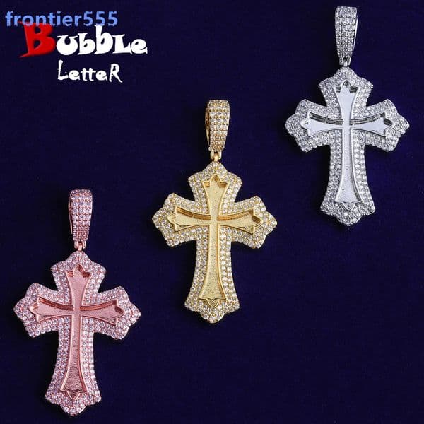 Hip Hop Cross Necklace Pendant Mens Real 925 Sterling Silver Moissanite High-end Jewelry