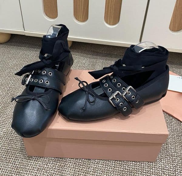 Summer Women's Daily dressing Nappa Leather Buckle Ballerina Flats - Stylish Design with Ankle Strap Bow-Backed Buckle pumps dress With Box