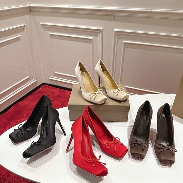 Designers classic ballet style square toe slim high-heeled shoes sexy elegant and luxurious high heels with natural pleated design in sheepskin sizes 34-43 with box