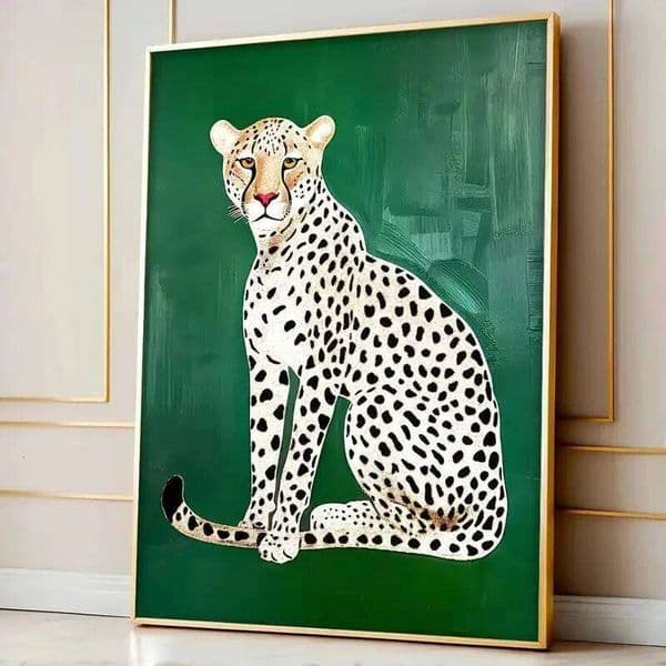 Different Colors Green Pink & Black Cheetah Leopard Canvas Wall Art Modern Animal Theme Poster Bedroom Living Room Home Decor 26L0526 Pillow Case