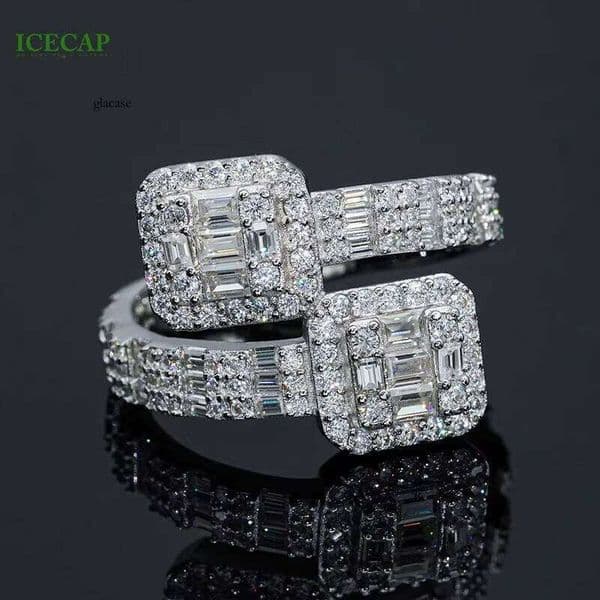 Silver Hip-Hop Long Stick Bread Cut VVS Moissanite Women's Ring Men's Luxury Party Jewelry