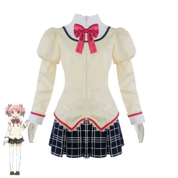 Anime Magical Kaname Madoka Cosplay Come Halloween Pink Wig Red Bow Ties Hair Accessories School Uniform Full Set Outfit L260528