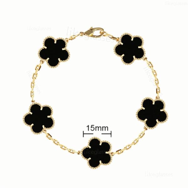 Fashion 5 Clover Flower 18k Gold Plated Designer Charm Red Agate Onyx Lucky Bracelet for Women Gift