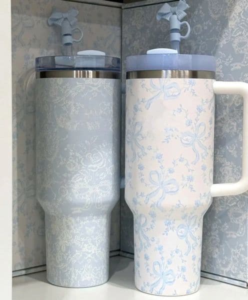 2026 new Luxury Designer Decor NEW 40 OZ Floral room Cups With Bow Cap Stainless Steel Tumblers With Handle Lid And Straw Pink Car Mugs Chocolate Gol