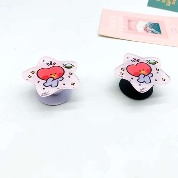 BTS BT21 Kpop Fashion Album Acrylic Phone Stand Vinyl Disc Lazy Bracket Cute Cartoon Desktop Mobile Phone Holder Convenient Desk Designer Decoration Gift