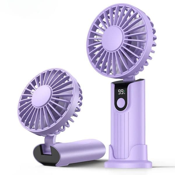 2026 K38 Portable Handheld Fan,5000mAh 3 in 1 Multifunction Personal Travel Neck Fan with Digital Display,90° Foldable Desk Fan