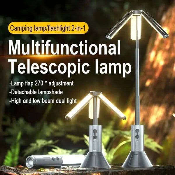 2 in 1 Rechargeable Telescopic Lantern Multi-functional Camping Flashlight with Hook Outdoor Emergency Work Light S260527