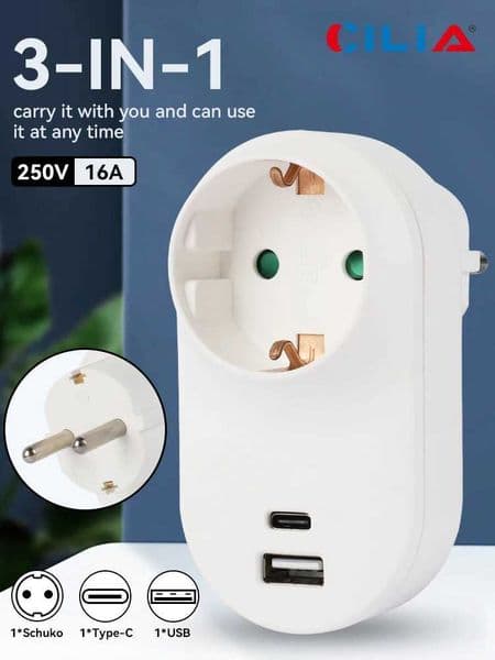 European Power Type C Socket 1/2pcs Standard Multi-functional Wall Plug1 USB Type-c Interface Grounding Outlet Home Outlet Z260528