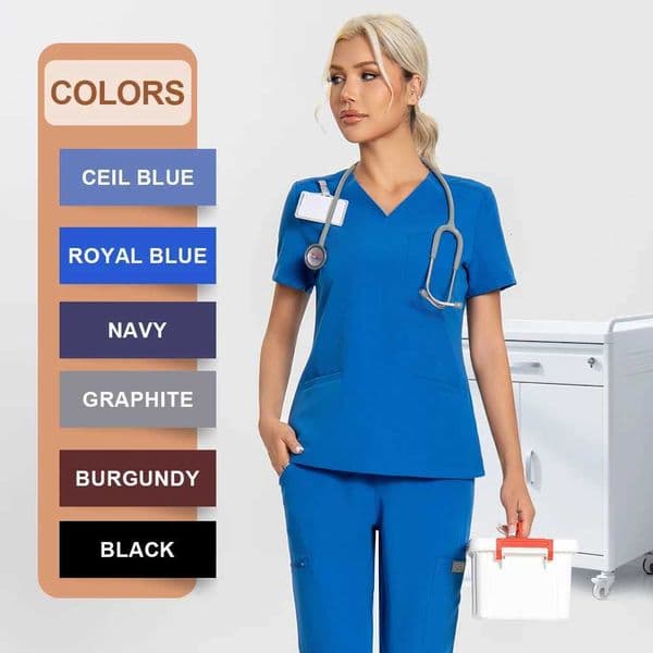 Women Surgical Scrubs Set Antibacterial Medical Uniform Top with Pant Suit Softness Wrinkle-Resistant Waterproof Workwear X260528
